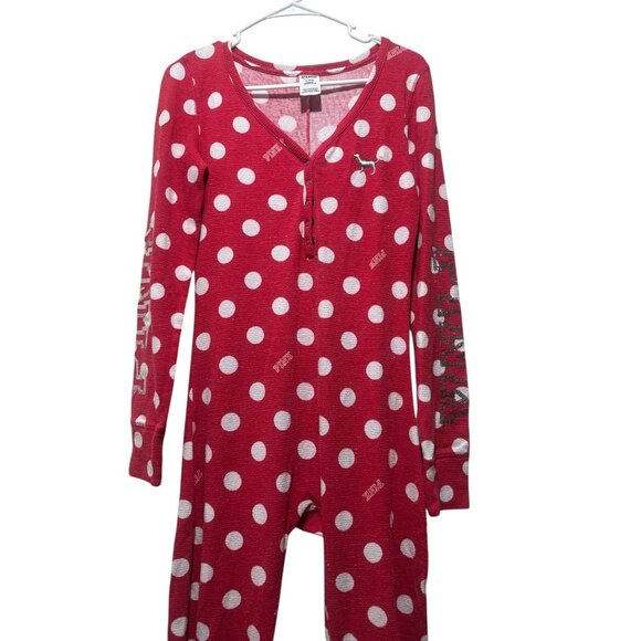 Victoria Secret Y2K 00s Polka Dot One Piece Pajama Medium Thermal Bling Sequins - Picture 6 of 16
